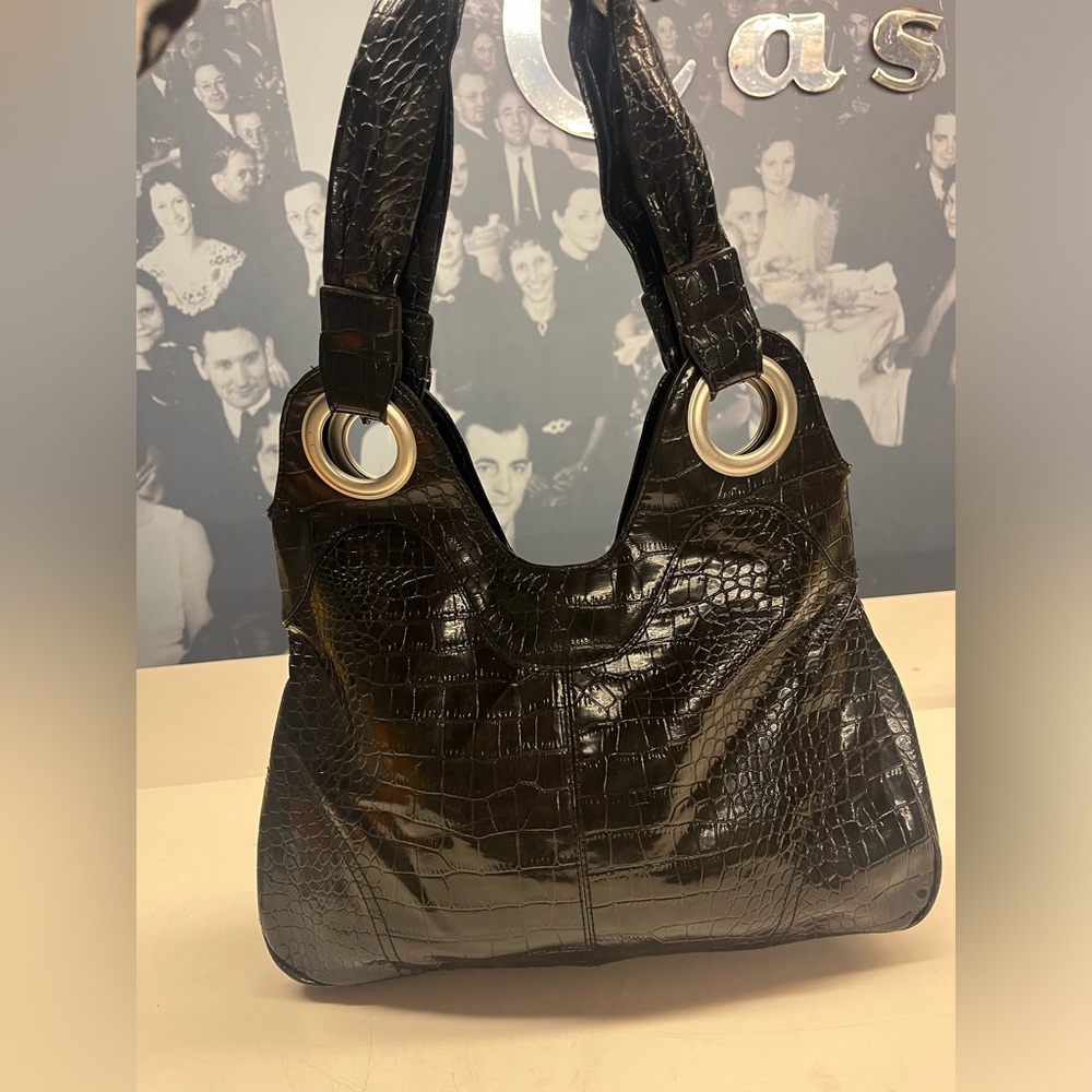 Mirror Mirror black faux leather shoulder bag